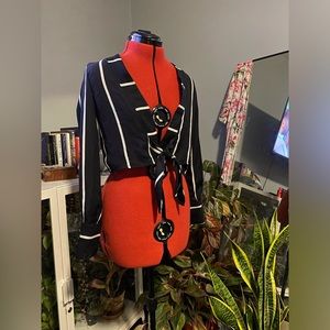 PrettyLittleThing Striped Tie Front Blouse (NWOT)